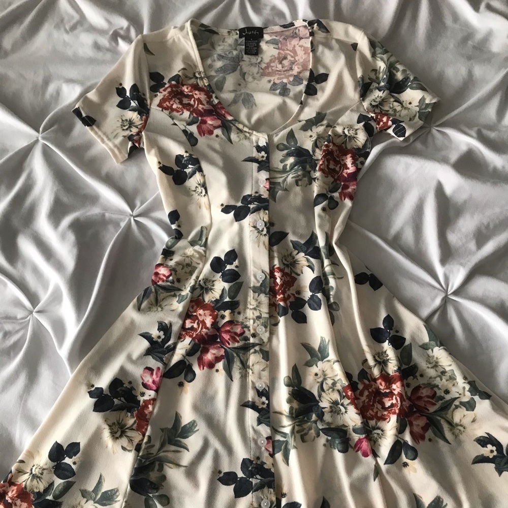 White Floral Button Down Summer Dress, Belted